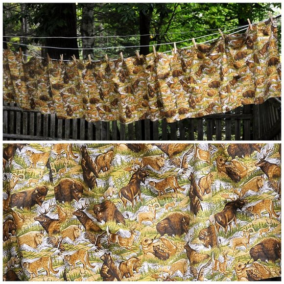 VTG 80's Cotton Wildlife Valence 173" x 22" Mancave Den Bears Cougar Deer Elk - Picture 1 of 10